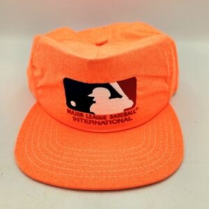 Vintage 80s New Era Major League Baseball International Cap Hat Neon Orange OS